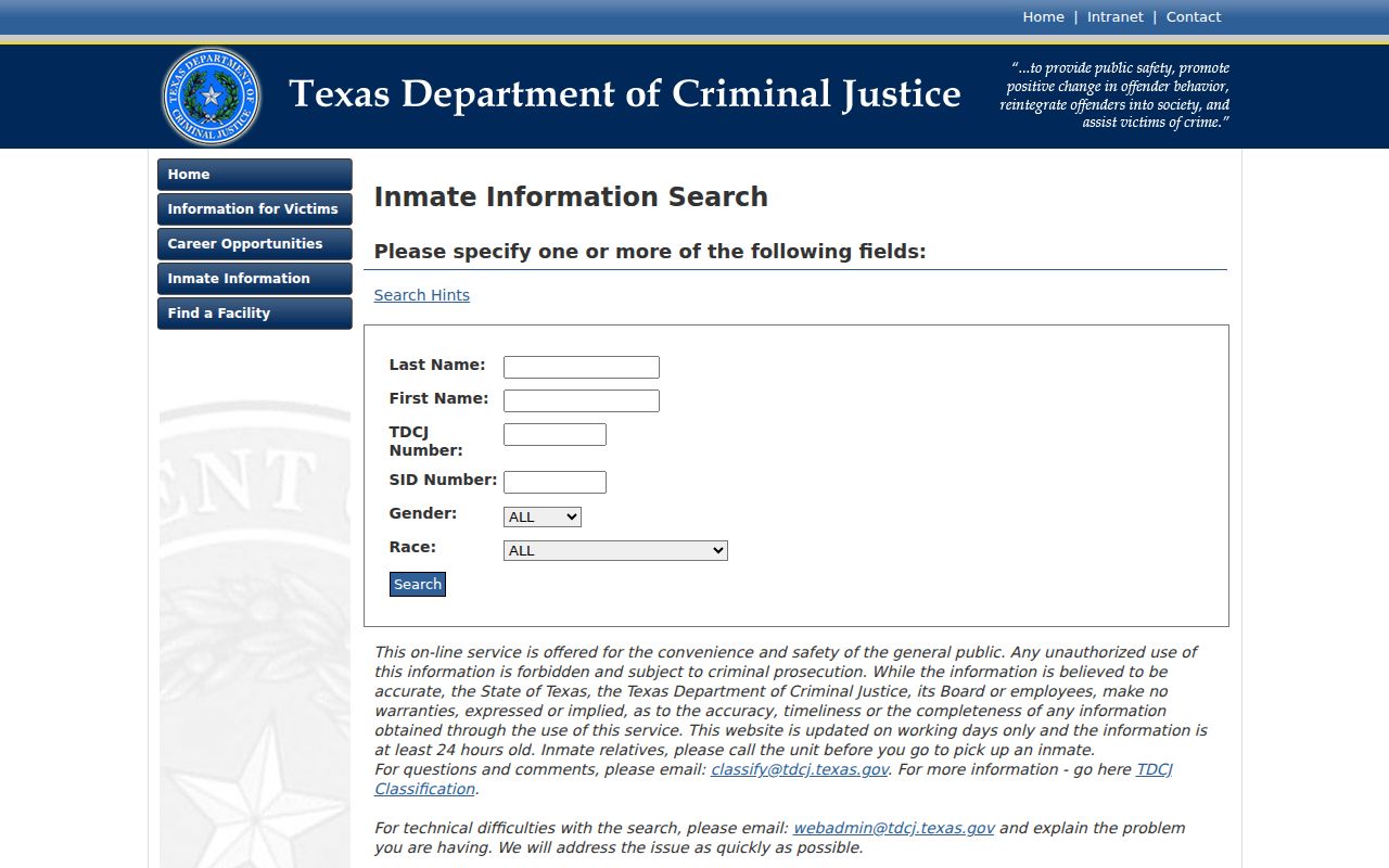 Polk County arrest record follow-up through TDCJ inmate search