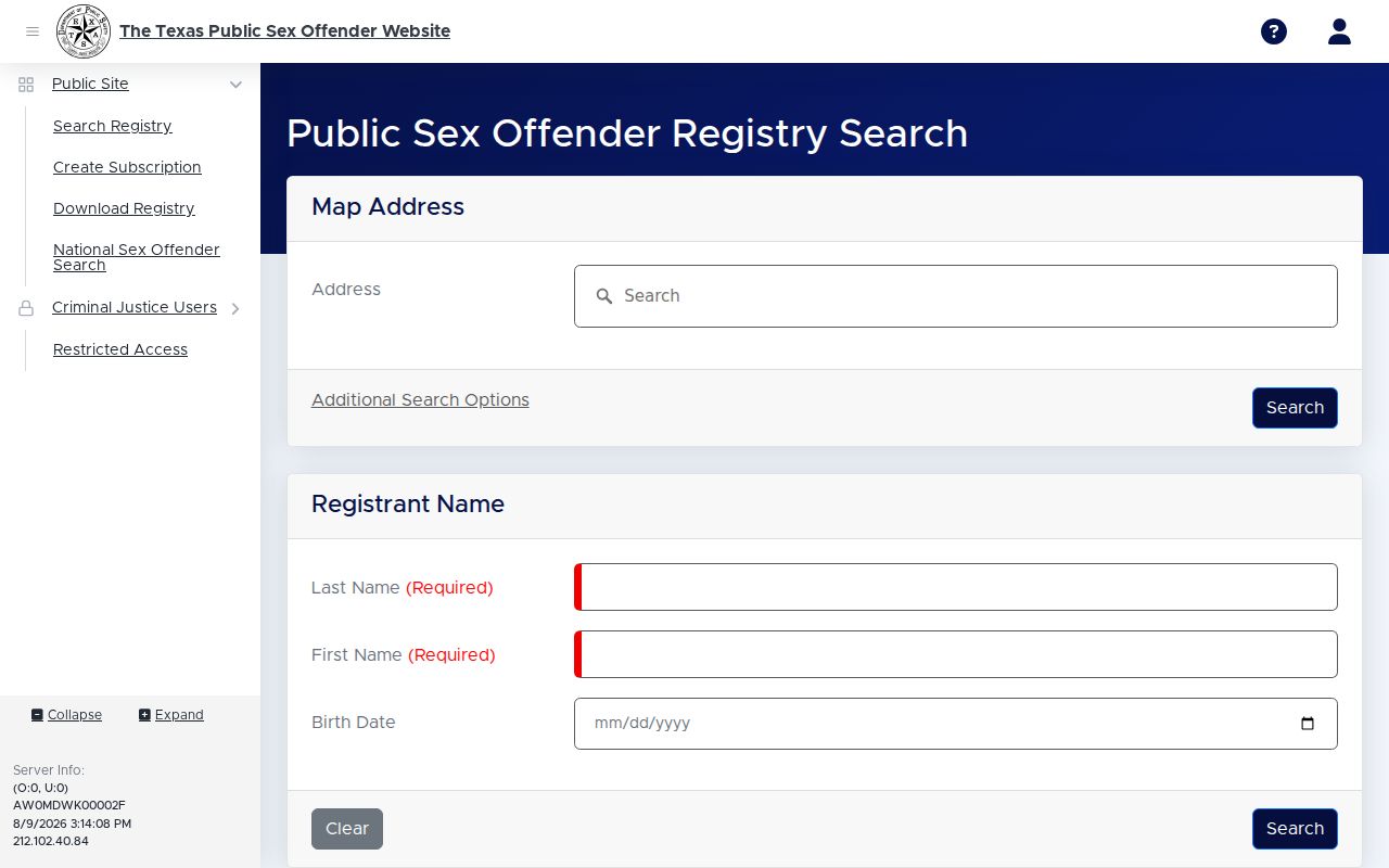 Polk County sex offender search on the Texas DPS registry