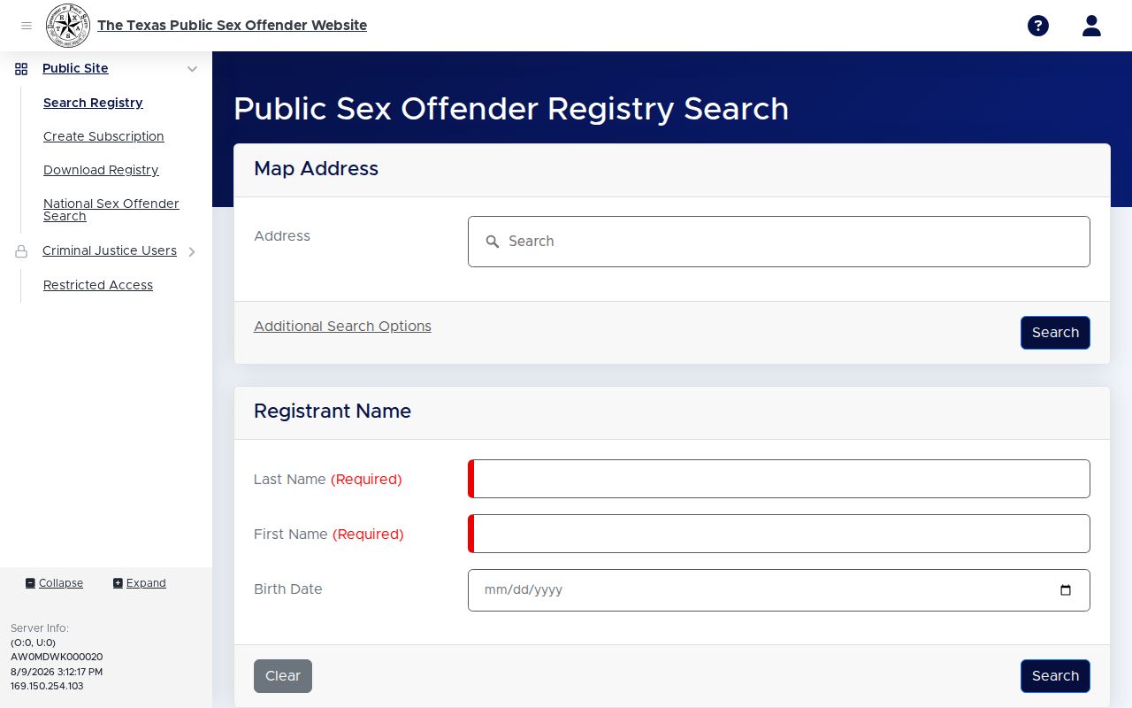 Polk County sex offender registry profile field layout